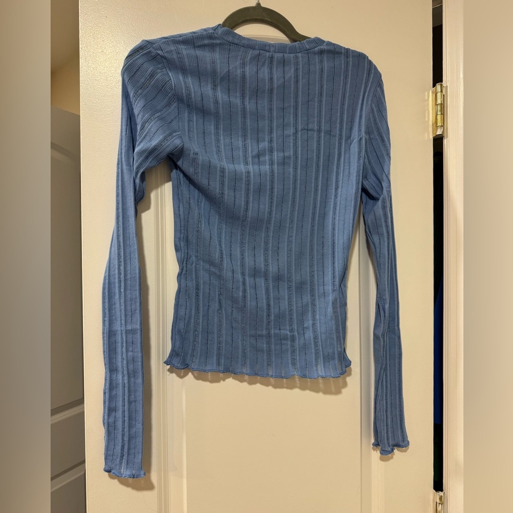 Mango Dusty Blue Ribbed Knit Long Sleeve Top - Picture 7 of 7